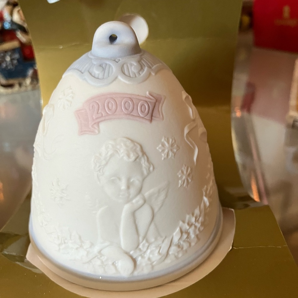 White and Pink Holiday Bell Ornament